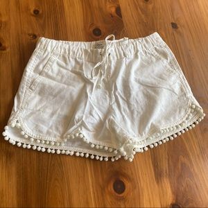 J. Crew white linen shorts with ball-fringe